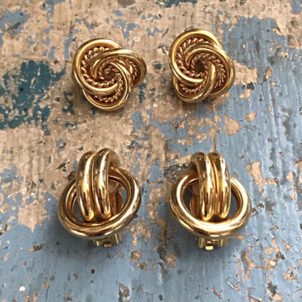 Two pairs vintage gold tone clip earrings